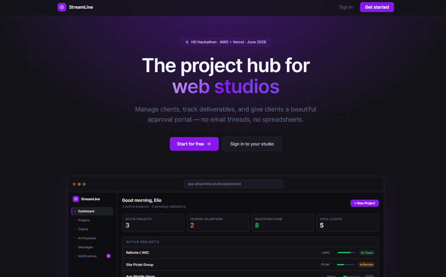 Home page StreamLine